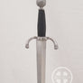 1580 Parrying Dagger #048 hilt detail with guard ring and black grip.