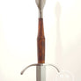 MId 15th Century long sword with type U pommel and slim grip three quarter view of hilt.