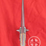 Knightly axe for medieval ground combat with axe spike and hammer.