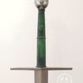 Towton 15th century longsword #249 type XVIIIc excellent cutter with wheel pommel, straight guard and green grip.