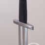 High angled quarter view of #252 Viking Training sword with black grip and peened hilt.