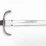 Writhen Parrying Dagger #159 hilt is writhed in decore and mounted on a stout blade with a fuller and ricasso set with incised lines along the edges.