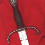 Writhen Parrying Dagger #159 matches the Writhen Rapier is style with twisted arms of the guard and ring bent forward towards the blade tip and a barrel shaped pommel also writhed in detail.