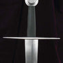 14th century Italian sword of type XV. Sword hilted with classic wheel and straight guard on single handed tapering blade.