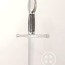 Medieval one handed sword with Oakeshott type XVIII blade #191 with wire bound grip, unique wheel pommel and great cutting blade #191 3q view.