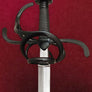 Musketeer Rapier #142 Blackend Rapier with pierced plated in the fore ring and back guard.