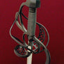 Musketeer Rapier #142 Blackend Rapier with pierced plated in the fore ring and back guard elevated view.