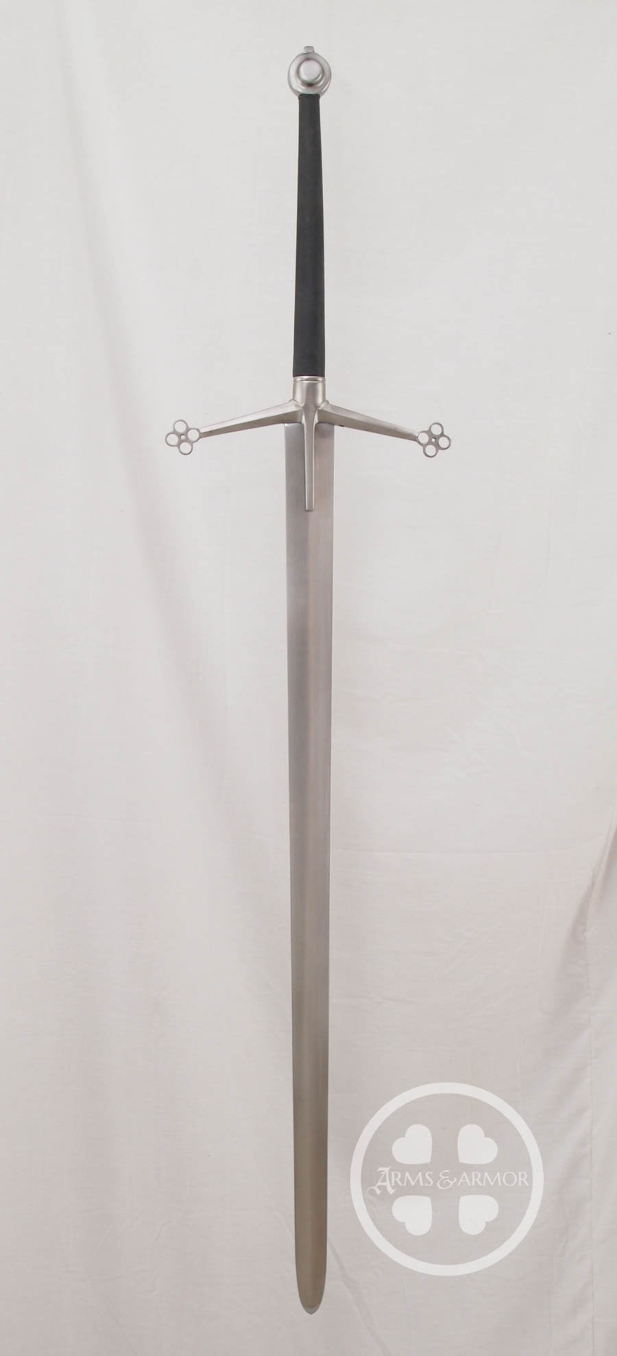 Scottish Claymore #100 overall view of this large two handed sword with black leather grip.
