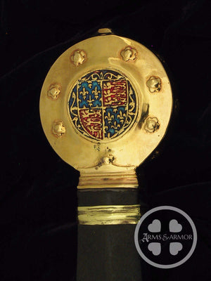 Edward the third sword pommel detail with enameled coat of arms.