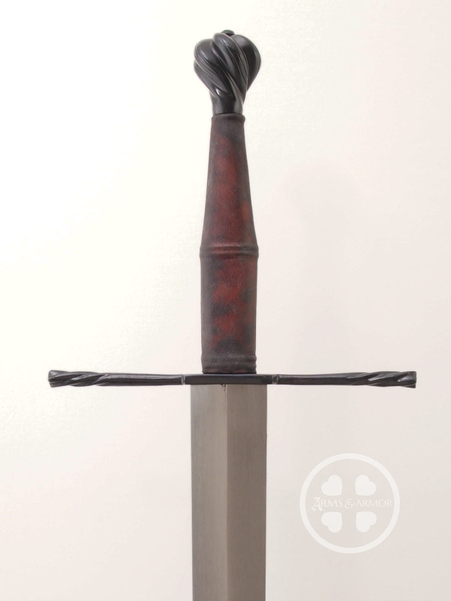Schloss Erbach longsword type XVIIIa blued steel parts with brown leather, great cutter.