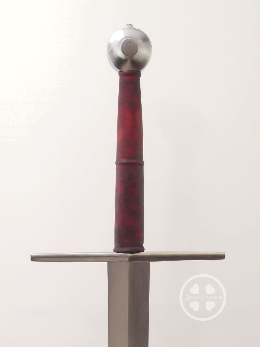 Towton 15th century longsword #249 type XVIIIc excellent cutter with wheel pommel, straight guard and dark red grip.