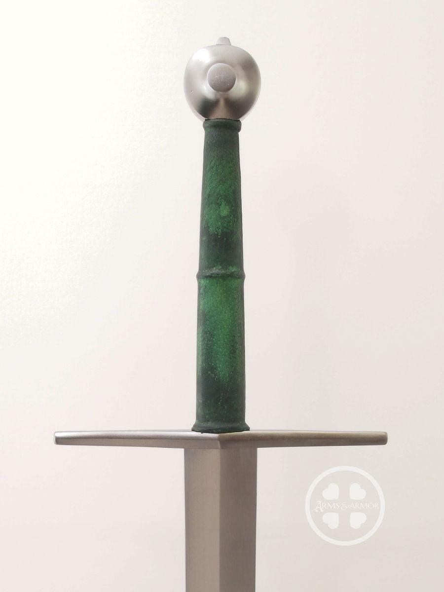 Towton 15th century longsword #249 type XVIIIc excellent cutter with wheel pommel, straight guard and green grip.