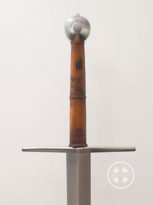 Towton 15th century longsword #249 type XVIIIc excellent cutter with wheel pommel, straight guard and light brown grip.