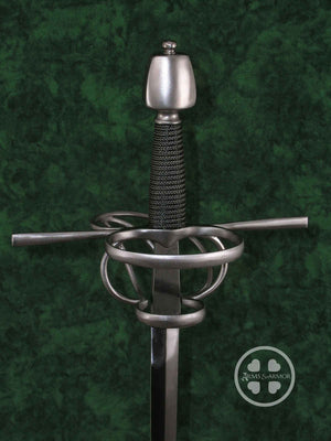 Training Rapier #219 with narrow nail blade, steel complex hilt and oval cross sectioned pommel.