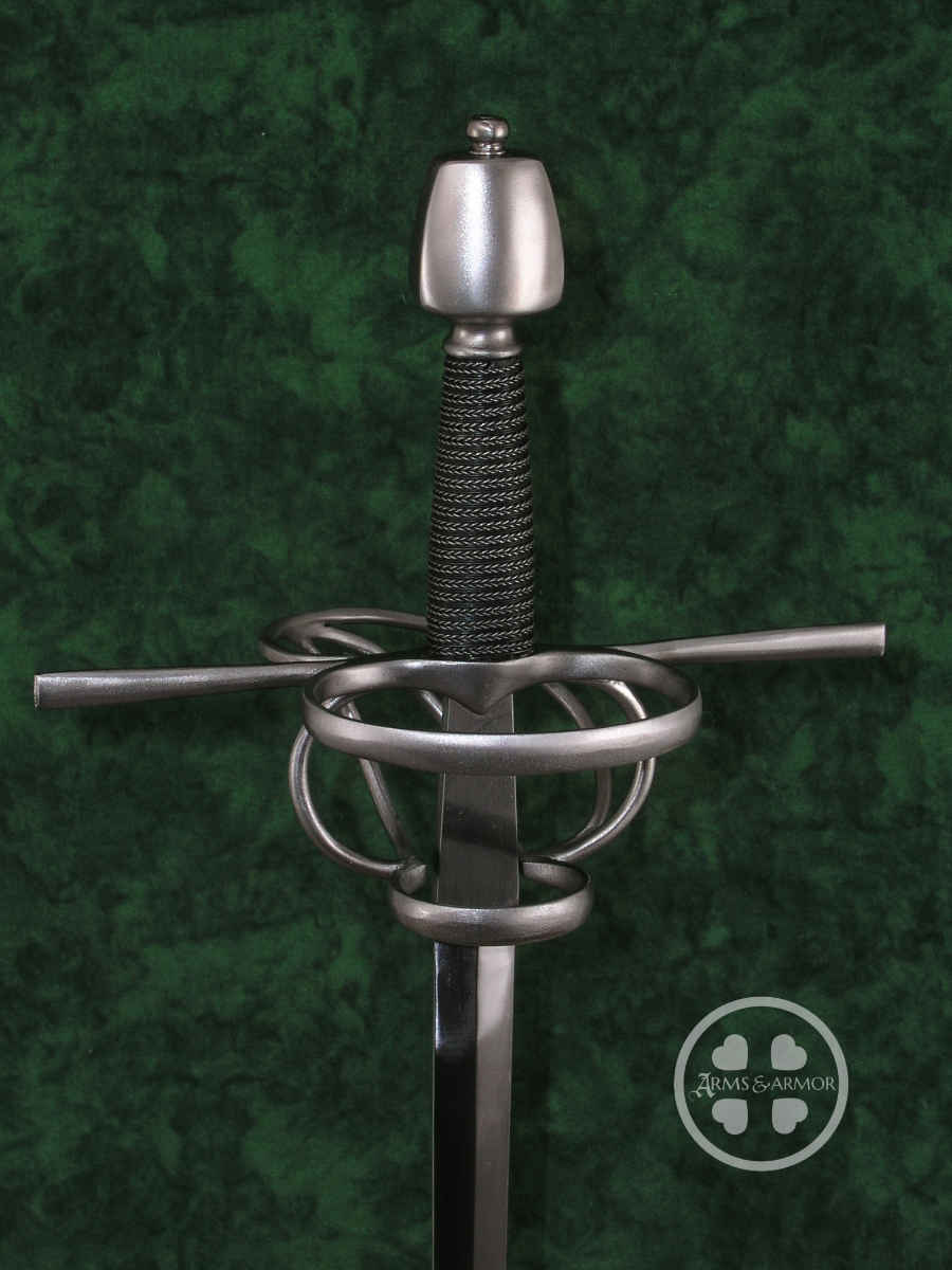 Training Rapier #219 with narrow nail blade, steel complex hilt and oval cross sectioned pommel.