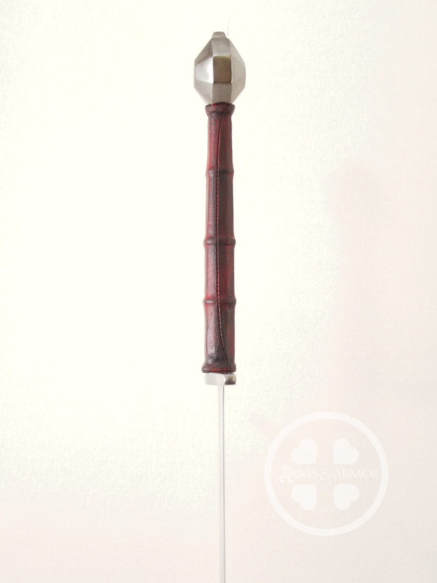 Type XVIIIc longsword side view of red grip and a octagonal pommel of wheel form #UI003.