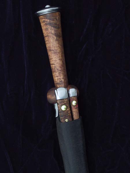 Wallace Ballock Dagger Set #199 a large ballock style knife with a smaller by-knife and a pick all set in a custom scabbard together.