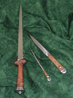 Wallace Ballock Dagger Set #199 a large ballock style knife with accompanying by-knife and pick.