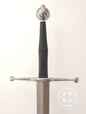 German Bastard Sword #081 large longsword with writhed detail and a guard with two side rings.