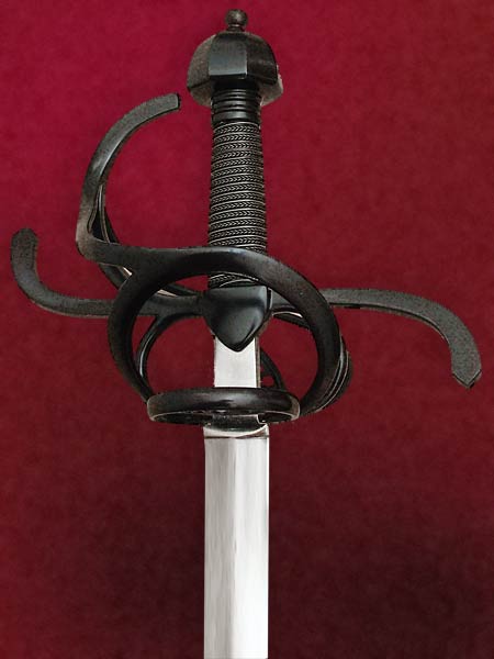 Musketeer Rapier #142 Blackend Rapier with pierced plated in the fore ring and back guard.