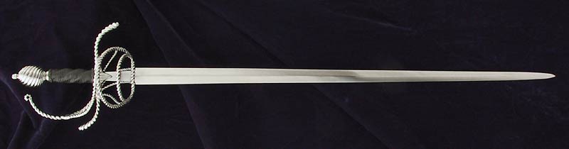 Writhen Rapier #151 full length view hilt of twisted bars and pommel.
