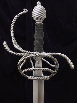 Writhen Rapier #151 three ring style of hilt all done in bars of writhed form withe the writhen detail carried through the grip and the pommel.