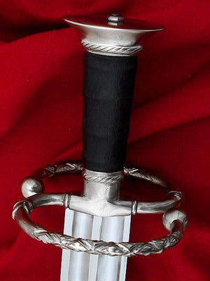 Katzbalger #149 Landsknecht style sword mounted with recurved guard heavily detailed with filework.